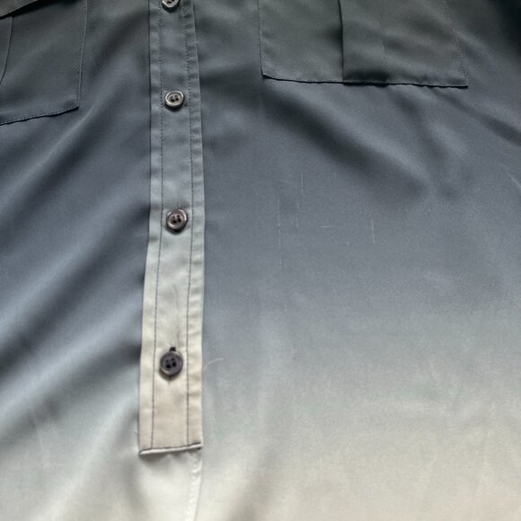 INC Blue to White Fade Crop Button Down Blouse with Front Tie - Picture 3 of 12